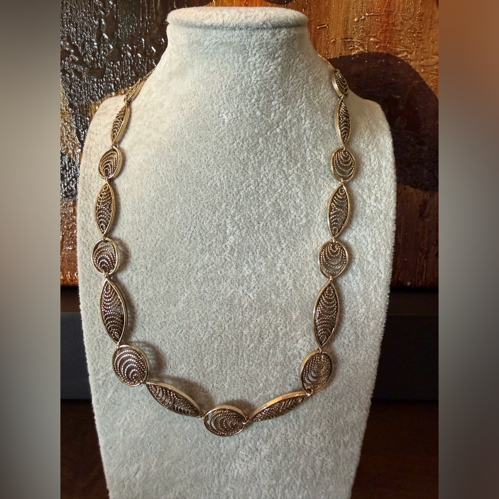 Monet Vintage Fillagree Gold Tine Necklace